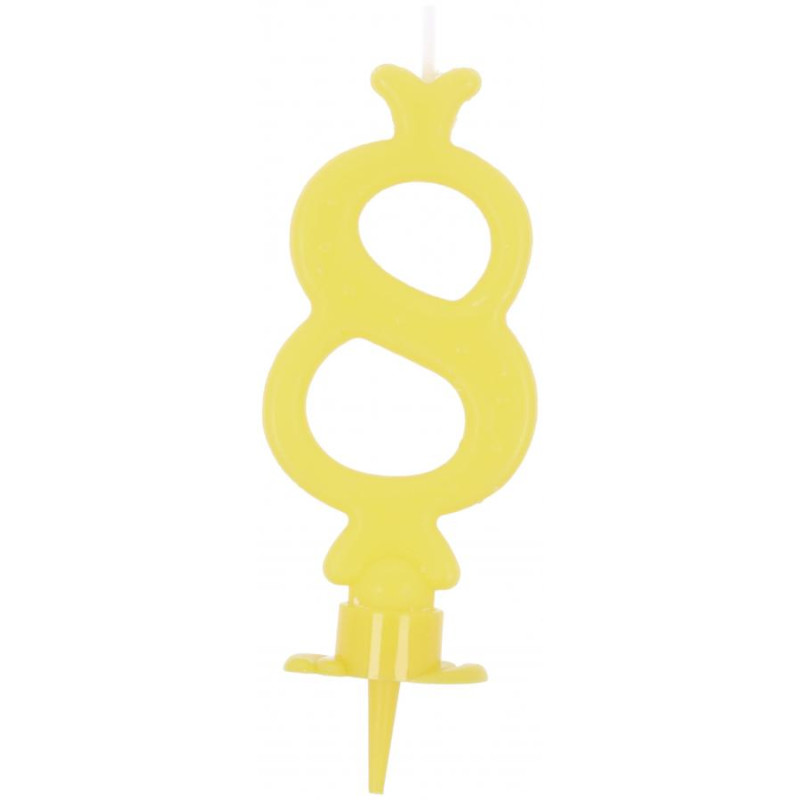 CANDELA numero 8 GIALLO Chiaro per torta - candelina in cera numerale per dolci