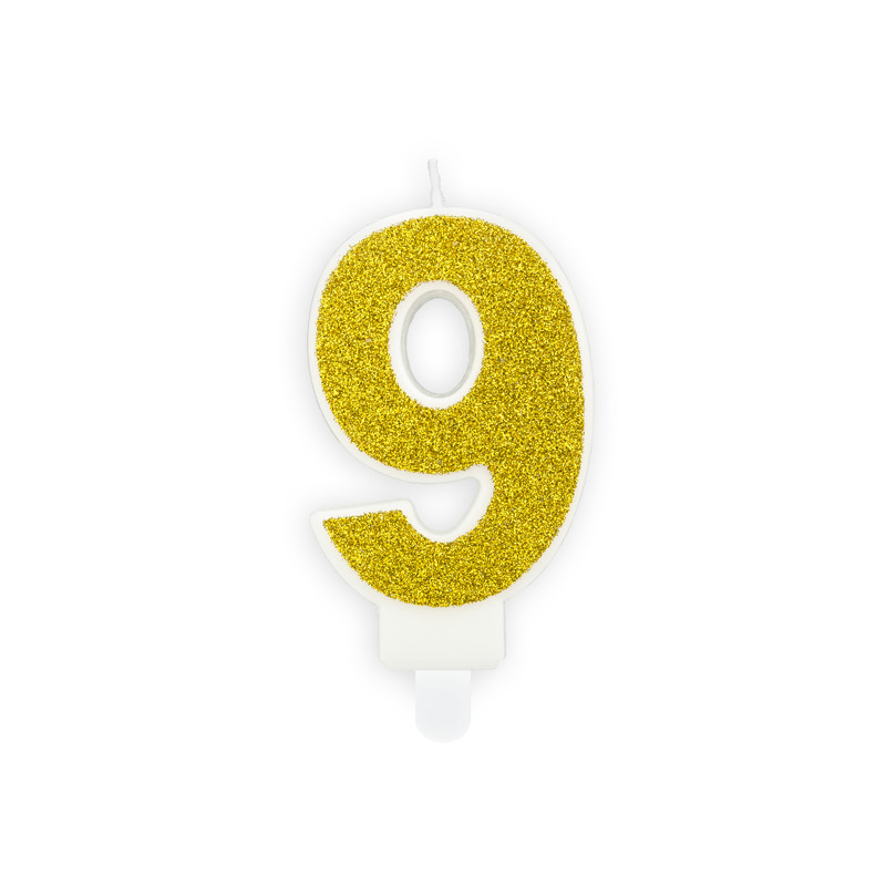 CANDELA numero 9 Oro GLITTER per torta - candelina in cera numerale per dolci