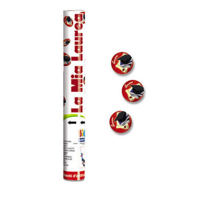 Cannone SPARACORIANDOLI LAUREA con pergamena e tocco- Tubo lancia coriandoli 30cm