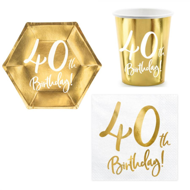 Coordinato tavola 40 Anni Oro Lucido feste piatti bicchieri tovaglioli
