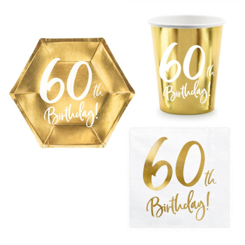 Coordinato tavola 60 Anni Oro Lucido feste piatti bicchieri tovaglioli