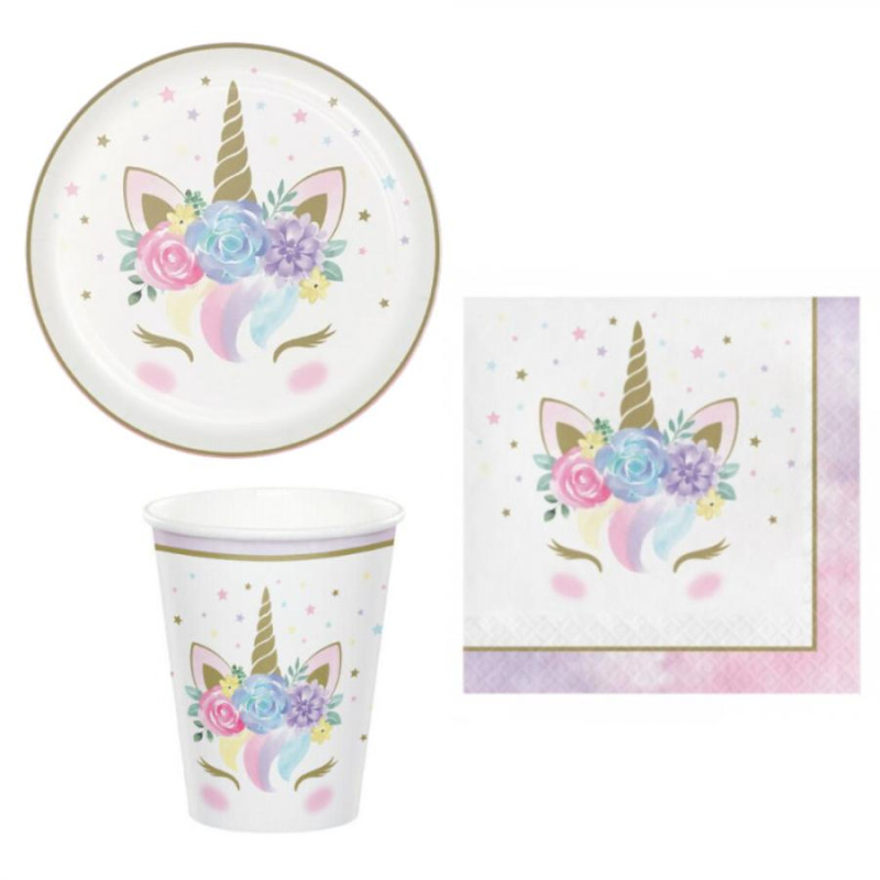 Coordinato tavola Baby UNICORNO feste compleanno - piatti, bicchieri tovaglioli