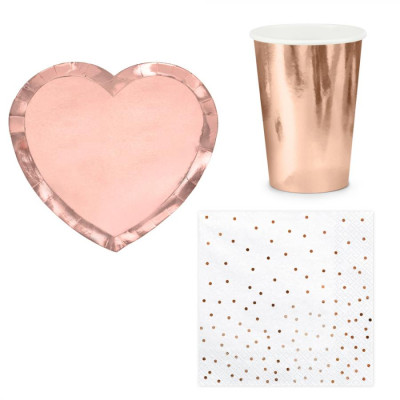 Coordinato tavola CUORE Rosa Gold feste bambini piatti bicchieri tovaglioli