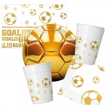 Coordinato tavola festa Calcio FOOTBALL GOLD - piatti, bicchieri, tovaglioli, tovaglia