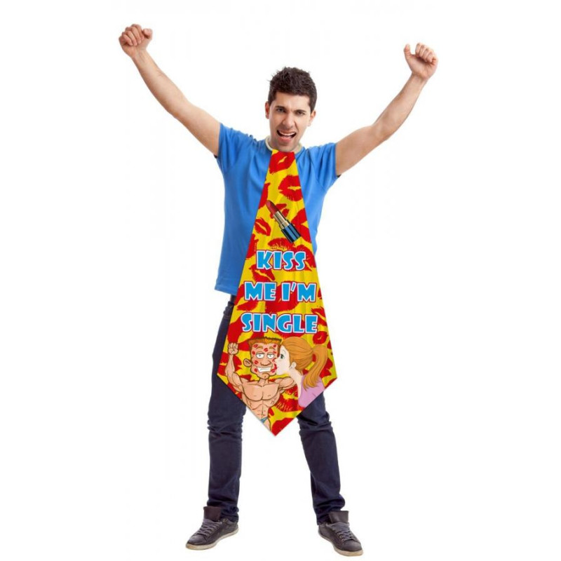 CRAVATTONE Kiss me I'm SINGLE - gaget scherzo idea per lo sposo al suo addio al celibato