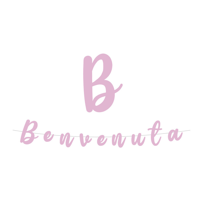 Festone in carta BENVENUTA Rosa scritta Corsivo - Ghirlanda nascita bambina