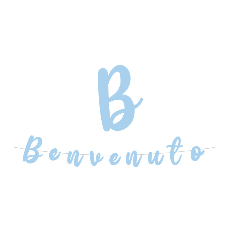 Festone in carta BENVENUTO Celeste scritta Corsivo - Ghirlanda nascita bambino