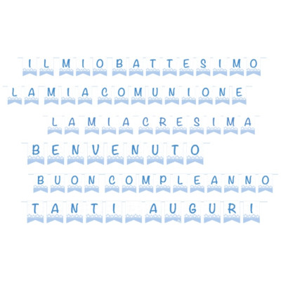 Festone PERSONALIZZABILE celeste - 33 pezzi - Benvenuto, battesimo compleanno