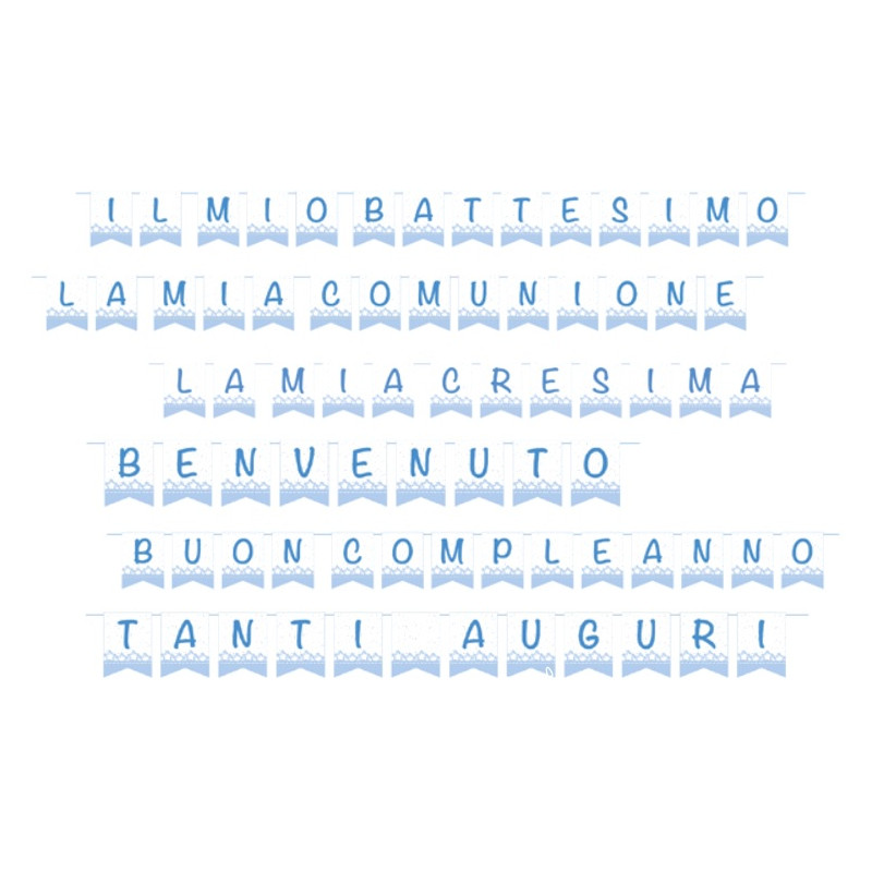 Festone PERSONALIZZABILE celeste - 33 pezzi - Benvenuto, battesimo compleanno