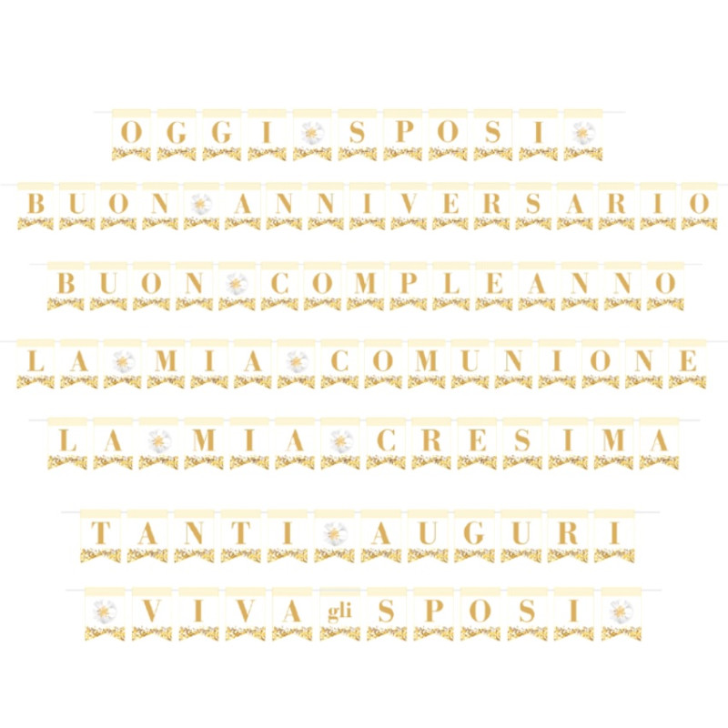Festone PERSONALIZZABILE ORO - 38 pezzi - Sposi, Comunione, Cresima, Compleanno