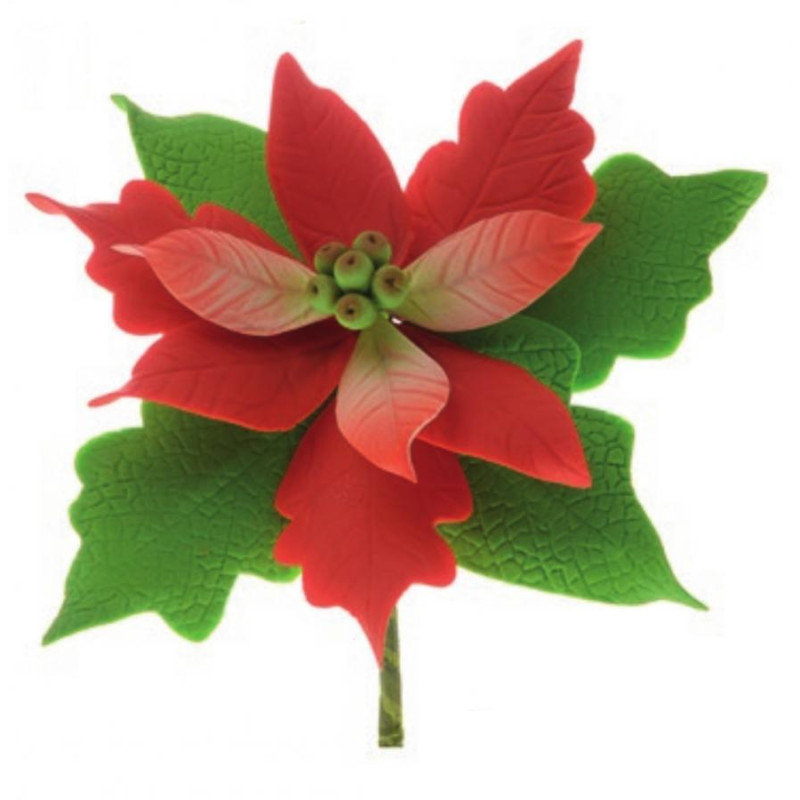 Fiore STELLA di NATALE ROSSA in ZUCCHERO Ø11 cm - decorazione natalizia per torte e dolci