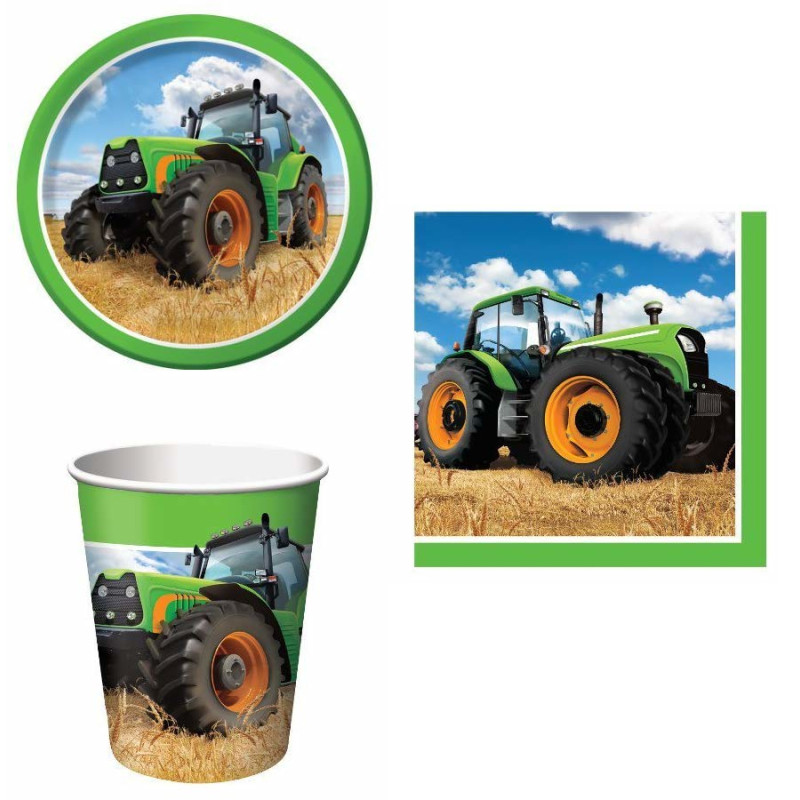 Kit  std Festa Lavori TRATTORE - addobbo tavolo piatti, bicchieri e tovaglioli
