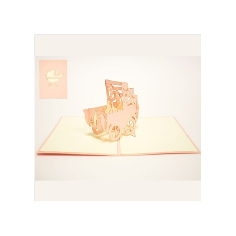 Mini Biglietto augurale ORIGAMO CARROZZINA BIMBA - compleanno generico - POP UP
