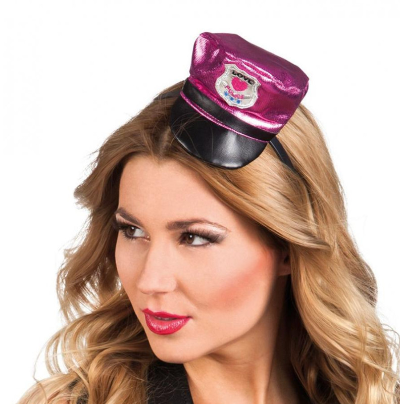 Mini Cappello Poliziotta LOVE - Fucsia - Cerchietto Frontino sexy