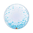 Palloncino BUBBLES con pois blu celeste - Pallone tondo Trasparente 61cm
