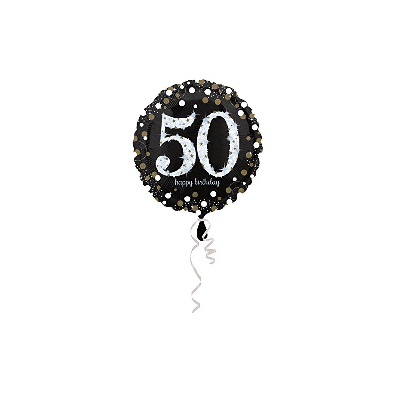 Palloncino foil mylar 50 ANNI colore NERO e ARGENTO con stampa olografica - 43 cm