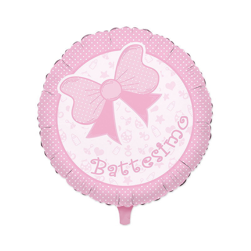 Palloncino foil Mylar BATTESIMO fiocco ROSA bimba - gonfiabile ad aria o ad elio
