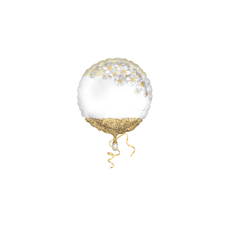 Palloncino foil mylar Neutro Fiori Oro Crema personalizzabile - 42 cm