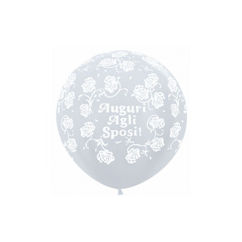 Palloncino Mongolfiera Stampa Auguri agli Sposi colore bianco perlato stampa bianca 90 cm