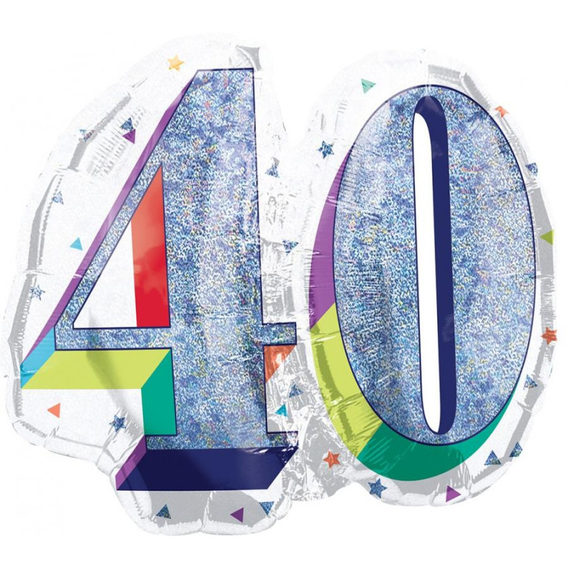 Palloncino Numero 40 ANNI Argento POP ART - gonfiabile ad aria o elio - 68x53cm
