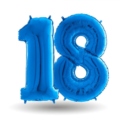 Pallone compleanno numero 18 anni Blu 101cm palloncini gonfiabile aria, ELIO