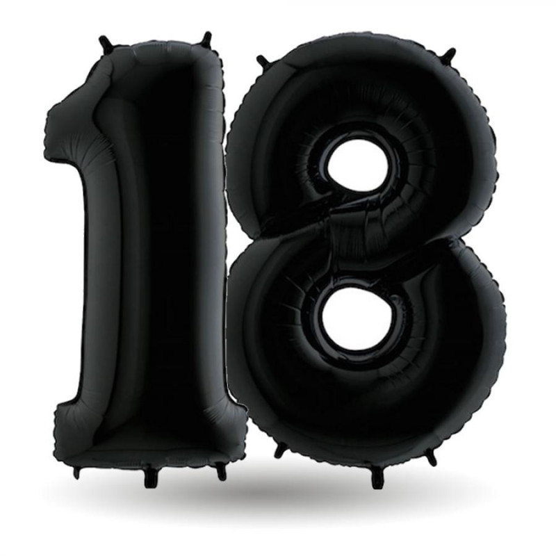Pallone compleanno numero 18 anni Nero 101cm palloncini gonfiabile aria, ELIO