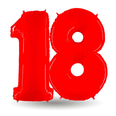Pallone compleanno numero 18 anni Rosso Lucido 101cm palloncini gonfiabile ELIO