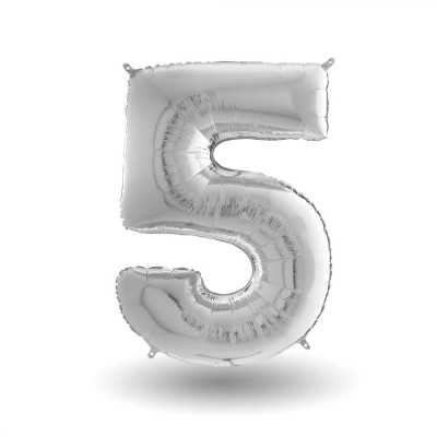 Pallone compleanno numero 5 anni Argento 101cm palloncini gonfiabile aria, ELIO