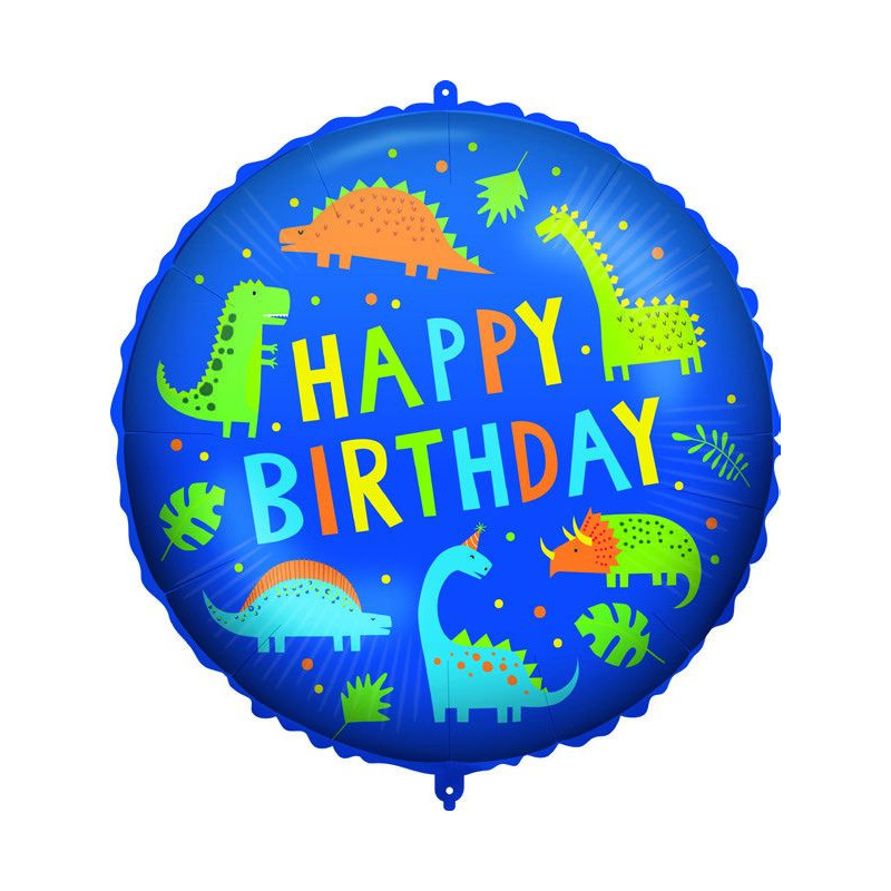 Pallone DINOSAURI happy birthday - palloncino in foil Mylar gonfiabile ad aria o elio Ø46cm