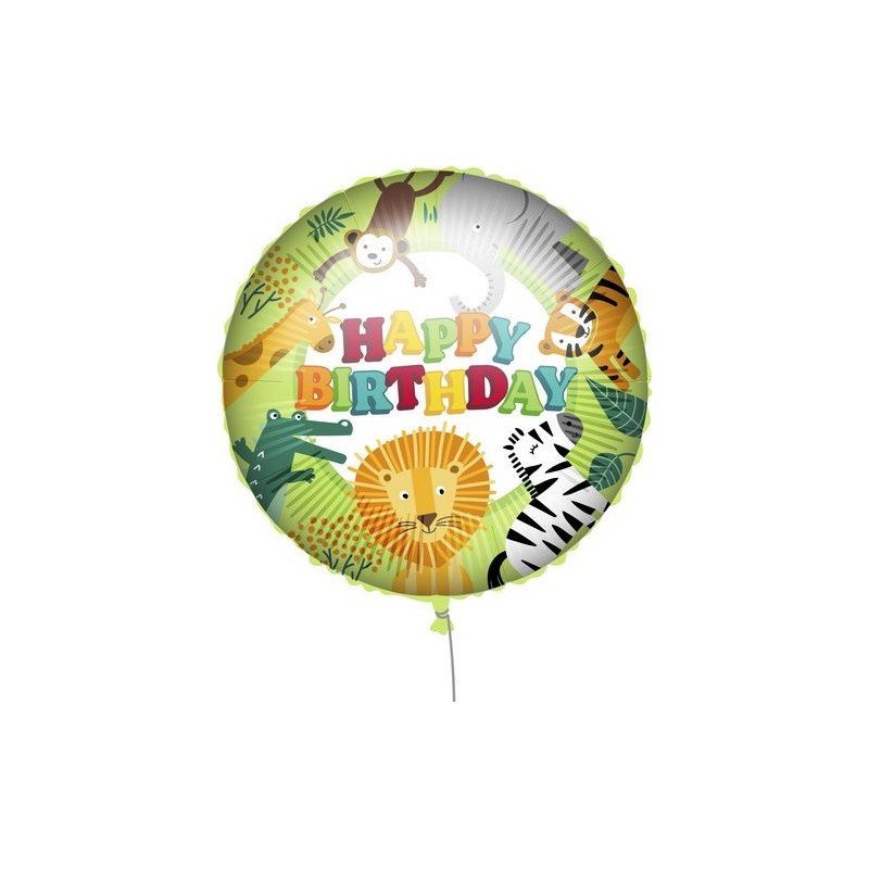 Pallone GIUNGLA happy birthday - palloncino in foil Mylar gonfiabile ad aria o elio Ø46cm