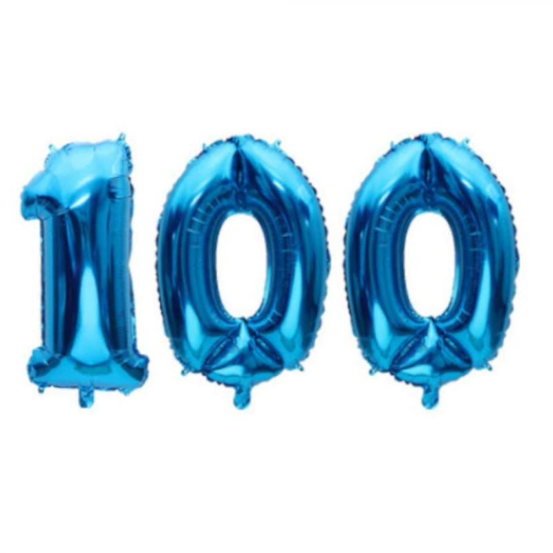 Pallone numero 100 Cento - BLU in MYLAR foil - PALLONCINO numerale 41cm