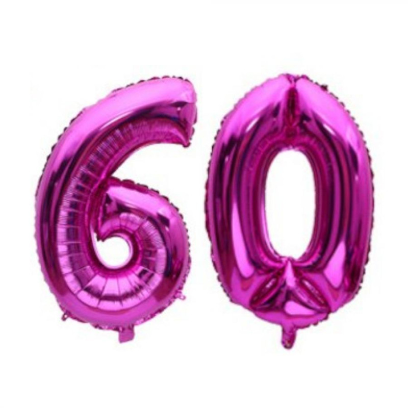 Pallone numero 60 Sessanta - FUXIA in MYLAR foil - PALLONCINO numerale 41cm