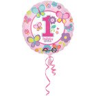Pallone PALLONCINO in foil MYLAR 1° Compleanno Bimba - Rosa - gonfiabile ad elio o ad aria