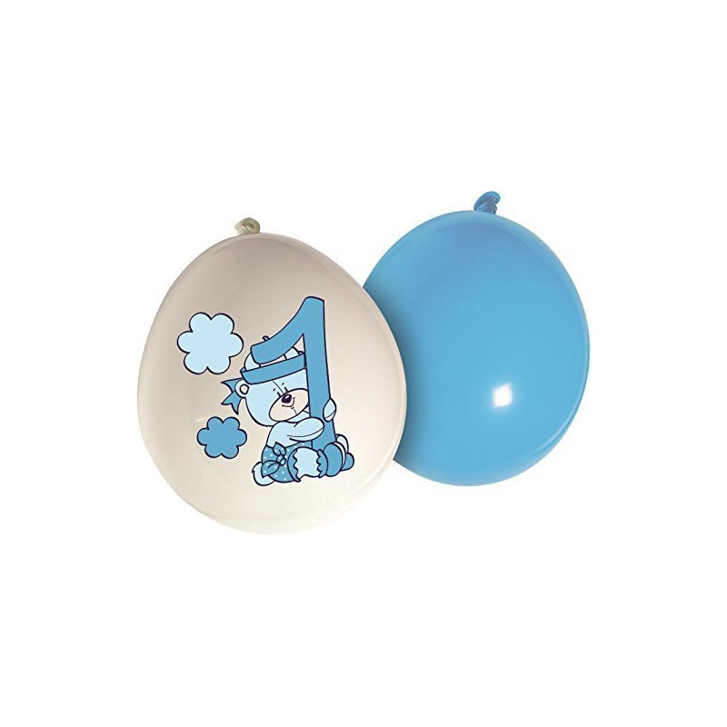 set 20 PALLONCINI in LATTICE stampa numero 1 colore AZZURRO e bianco -  PRIMO COMPLEANNO BIMBO