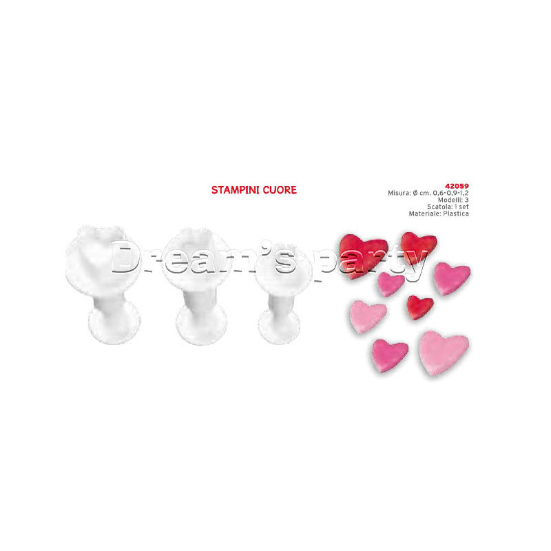 SET 3 STAMPINI AD ASPULSIONE CUORE DIMENSIONE 0,6-0,9-1,2CM