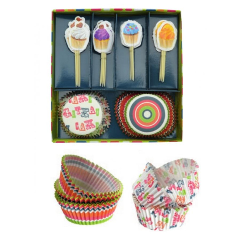 Set 48 pezzi - Pirottini e decorazioni Cupcake, muffin - tema dolci e gelati