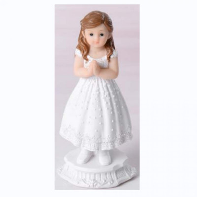 STATUINA centrotorta COMUNIONE o cresima DONNA preghiera vestito bianco