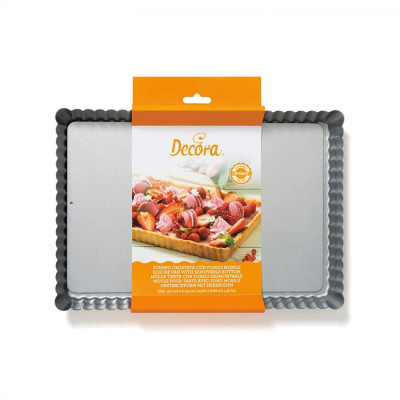 Teglia stampo CROSTATA con foro mobile  - 32 x 22cm -  in ACCIAIO antiaderente