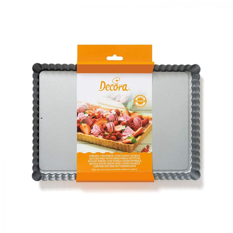 Teglia stampo CROSTATA con foro mobile  - 32 x 22cm -  in ACCIAIO antiaderente
