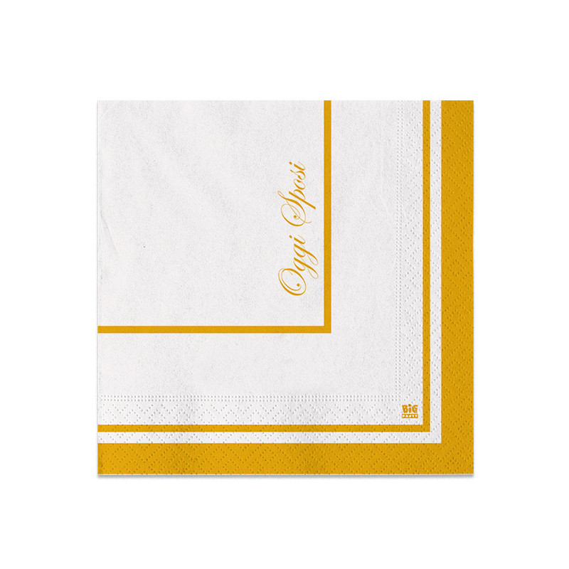 20 Tovaglioli in carta Bianchi OGGI SPOSI oro satinato - 25x25cm - 2 veli