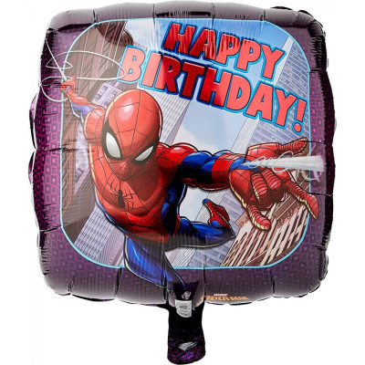 Pallone PALLONCINO in foil MYLAR SPIDERMAN happy birthday quadrato 43 cm