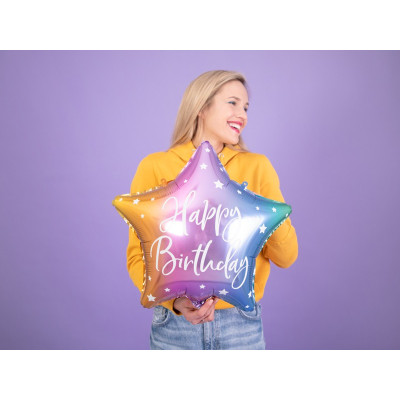 Palloncino foil mylar stella sfumata HAPPY BIRTHDAY - gonfiabile ad elio - 40 cm