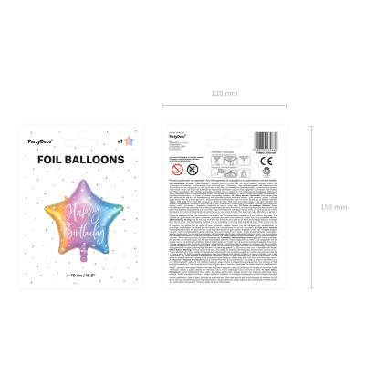 Palloncino foil mylar stella sfumata HAPPY BIRTHDAY - gonfiabile ad elio - 40 cm