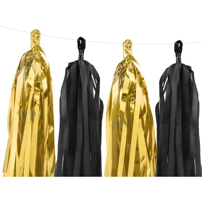 Set fai da te Ghirlanda di Nappa in carta - 12pz - colore Nero e Oro Lucido