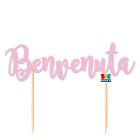 Cake Topper in carta scritta BENVENUTA ROSA decorazione torte e dolci 20x15cm