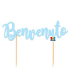 Cake Topper in carta scritta BENVENUTO Celeste decorazione torte e dolci 20x15cm