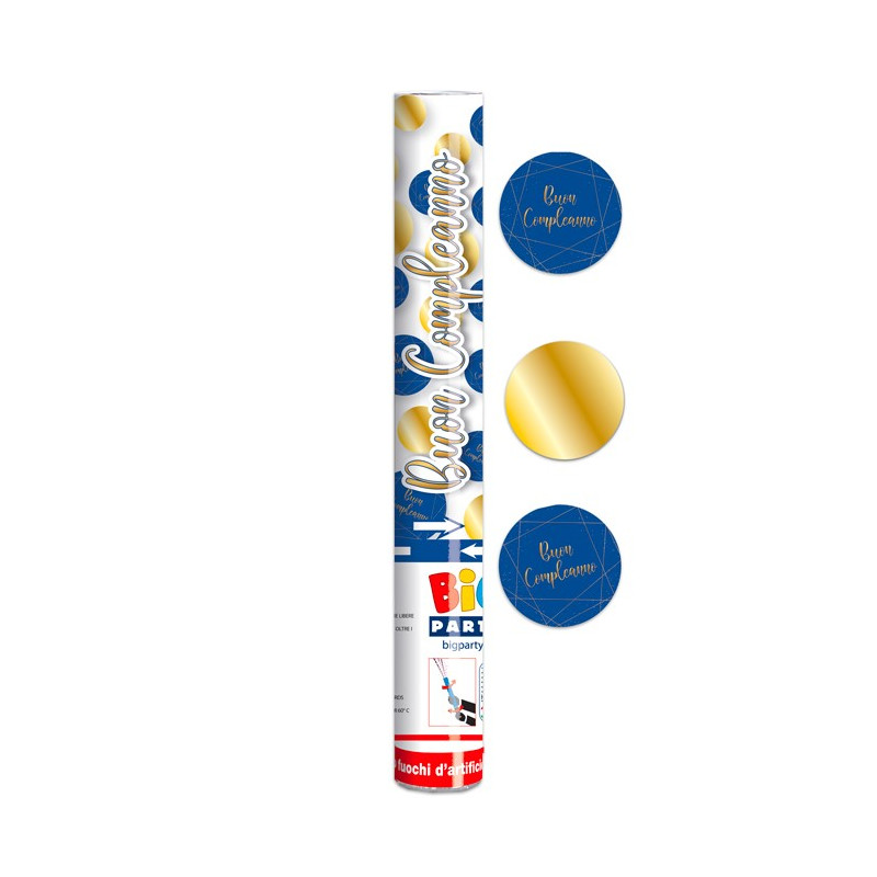 Cannone SPARACORIANDOLI Buon Compleanno Blu e Oro - Tubo lancia coriandoli 30cm