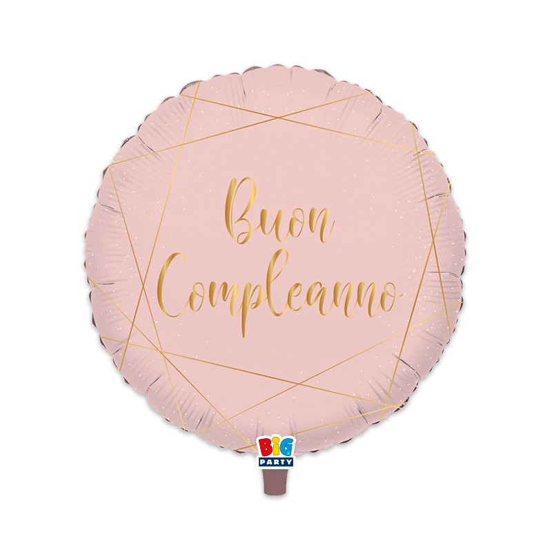 Palloncino foil mylar BUON COMPLEANNO ROSA e Oro - gonfiabile ad elio - 45cm