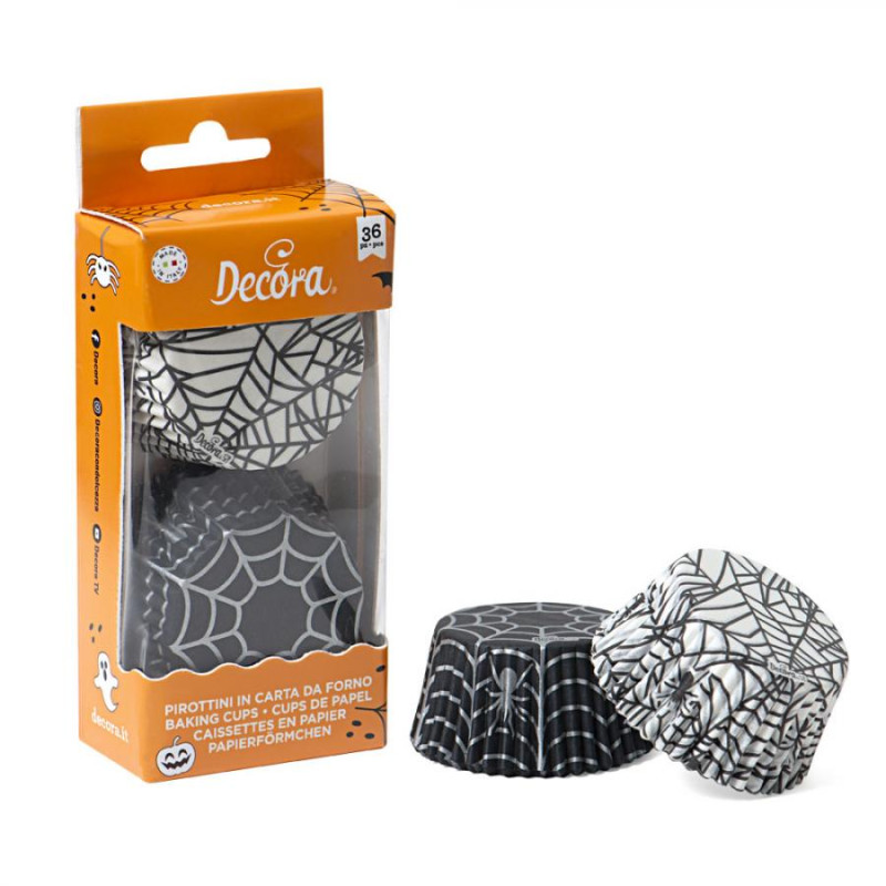 36 pirottini in carta forno SPIDER ragnatela - per Cupcake, muffin 5x3,2cm