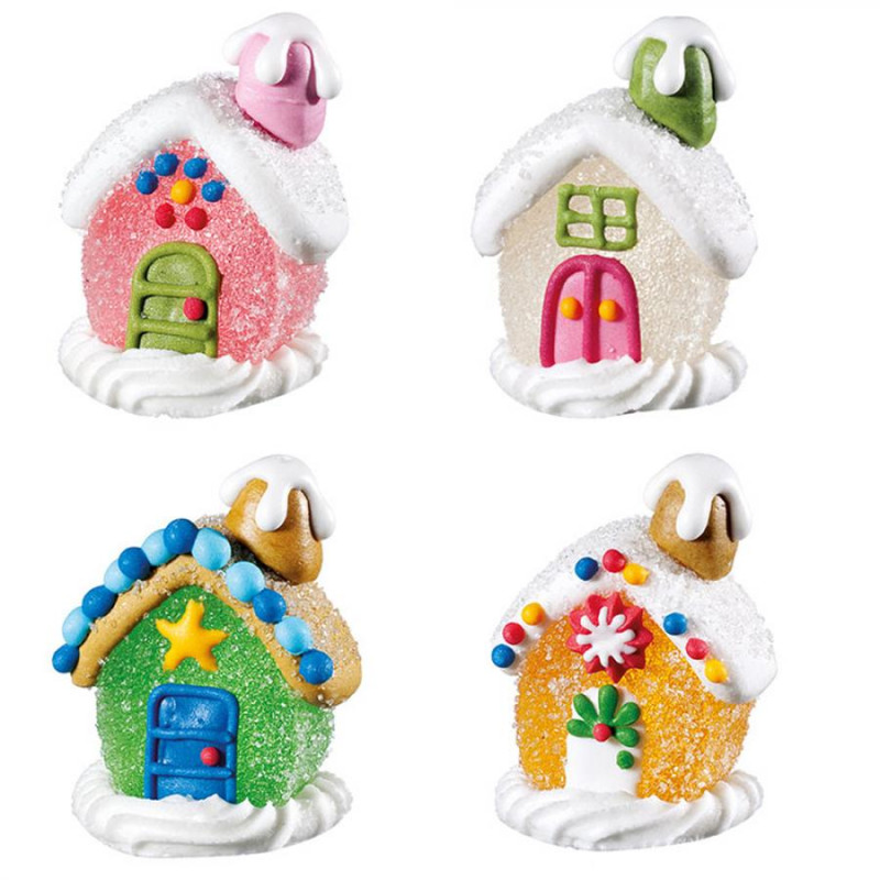 Casa CASETTA Di Natale in ZUCCHERO DECORAZIONE Natalizia torte - 4  pezzi